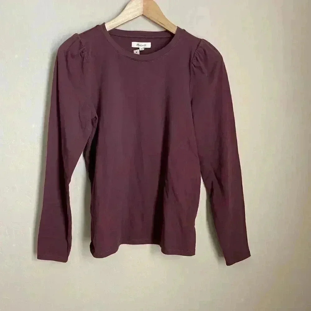Madewell (Re)sourced‎ Cotton Puff-Sleeve Tee Dark Fig Size XS